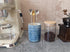 Stoneware Coffee Spoon Holder for Coffee Bar, Tea Spoon Holder Jar Teaspoon Holder Coffee Stirrers Holder Upright Coffee Spoon Holder Cup, Coffee Stir Stick Holder Small Utensil Holder (Sea blue)