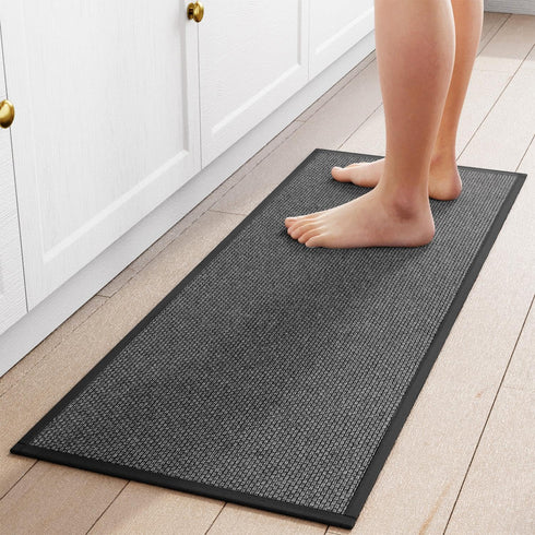 Kitchen Mat 1 PCS, Non Slip Cushioned Rugs for Kitchen Floor, Absorbent Comfort Mats Washable 17.3"x47" (Black)