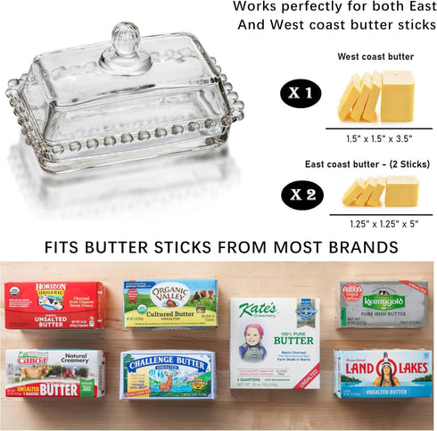 6.5'' 2-Piece Countertop,Dishwasher Clear Glass Butter Dish with Handled Lid,Classic Design Butter Keeper For Safe