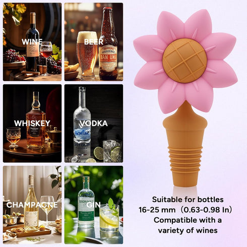 RICHCEE 2 Pcs Flower Silicone Wine Stoppers, Sunflower Bottle Stoppers for Wine and Beverage Bottles,Reusable Wine
