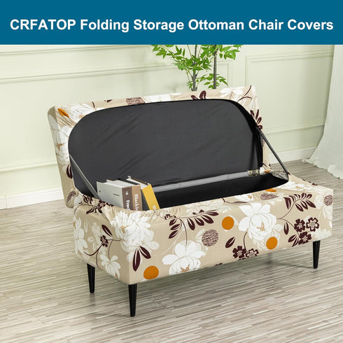 Bands,S,05 CRFATOP Printed Rectangle Ottoman Stool Cover Stretch Folding Storage Footstool Bench Slipcovers Upholstered
