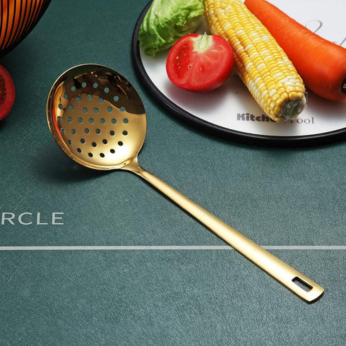 Gold Skimmer, Berglander Metal Strainer with Titanium Gold Plating, Kitchen Cooking Skimmer for Non-Stick Cookware