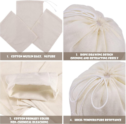 200 Pack Tatuo Muslin Bags Burlap Drawstring sachet Bags Multipurpose Canvas Linen Pouch for Tea Jewelry Wedding Party