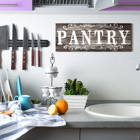 Rustic Farmhouse Pantry Sign Wall Decor, Wooden Hanging Art for Home Room Holiday Decoration, 16 x 6 Inches (Gray)