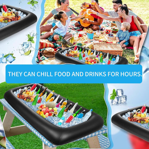 Ice Buffet Serving Tray Drink Cooler with Drain Plug, Inflatable Ice Serving Buffet Bar for Parties Food 52 x 24 x 5''