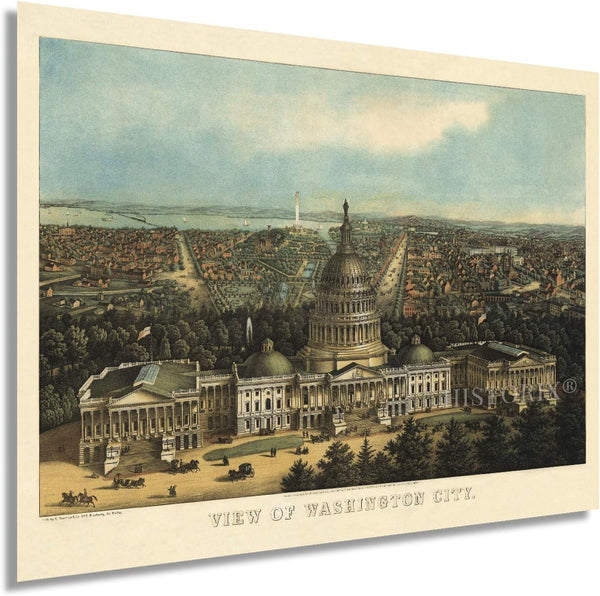 HISTORIX Vintage Washington DC Map Art - 18x24 Inch Print of Historic United States Capitol Building - Old Map Poster