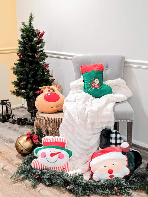 Tache Light Up Glowing Christmas Santa Claus Microbead Throw Pillow with LED Lights, Squishy