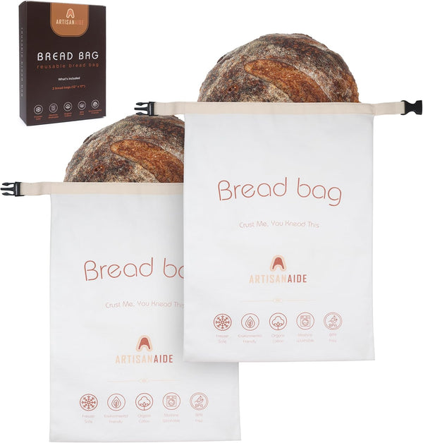 Reusable Bread Bag for Homemade Sourdough - 2 pack 12x17 in Organic