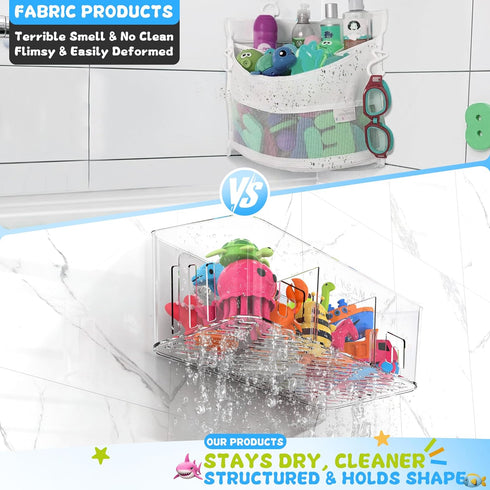 Lysam 2 Packs, 3 Bath Toy Storage Large Bath Toy Holder with Compartment, Quick Dry Bathtub Toy Organizer, Bath Tub Toy