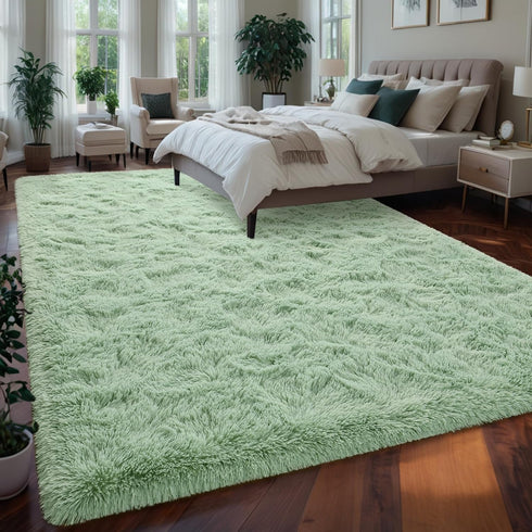 Fluffy Fuzzy Sage-Green Rugs for Bedroom - 4x6 Feet Soft Non Slip Plush Area Rug for Living Room and Kids Room