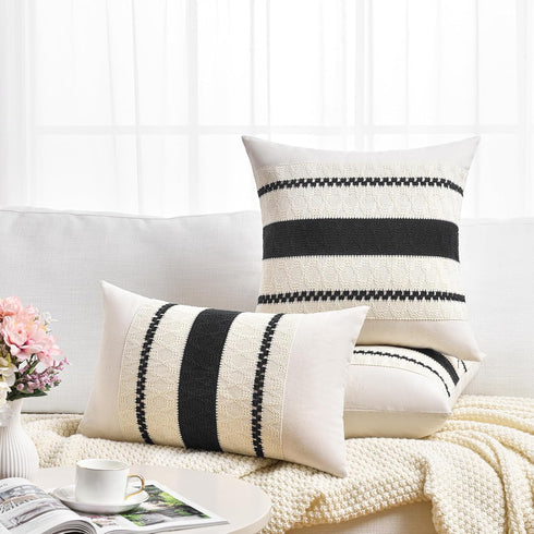 Fancy Homi Set 2 12x24 Inch of Boho Black Long Lumbar Decorative Throw Pillow Cover for Couch Bed Sofa Chair, Modern