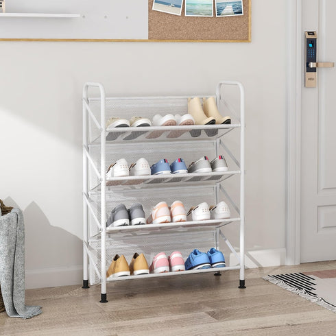 4 Closet 4 Tier Shoe Rack for Mesh Fabric Metal Shoe Racks, Small Shoe Storage Organizer Shelf for Entryway, Hallway