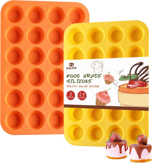2 Pcs Silicone Mini Muffin Cupcake Pan, Kaloo Nonstick 24 Cups for Baking Muffins, Cakes, Tart, Dishwasher Safe