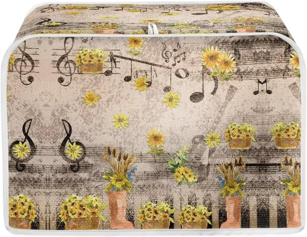 Autumn Music Note Toaster Covers 4 Slice, Decorative Covers for Small Kitchen Appliance, Reversible Bread Maker