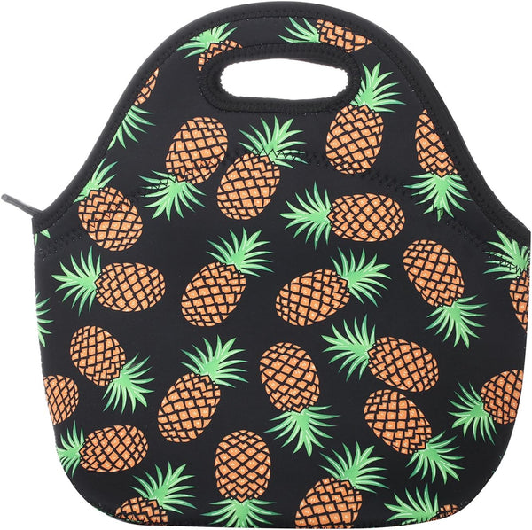 Neoprene Lunch Bag for Kids, Insulated Tote for Women Men, Pineapple Black