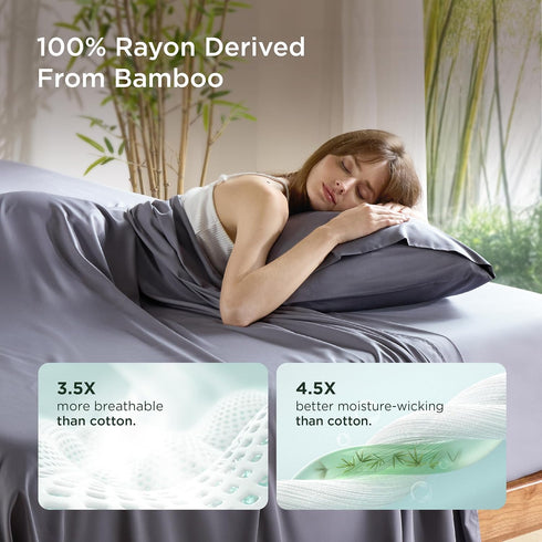 Bedsure Queen Size Cooling Pillow Cases Set of 2, Dark Grey, Rayon Derived from Bamboo, 20x30 Inches, Envelope Closure
