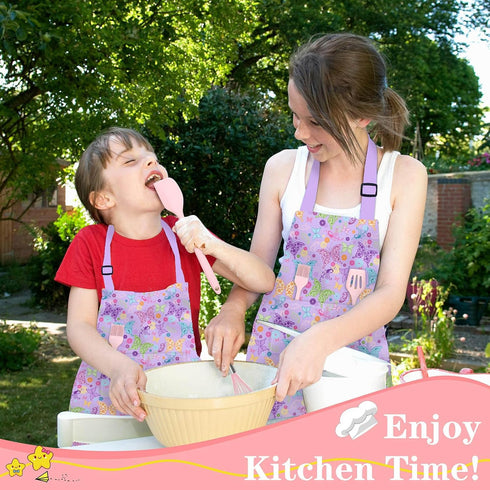Kids Chef Hat and Apron Set with 2 Large Pockets, Adjustable Chef Costume for Girls Boys Cooking Baking