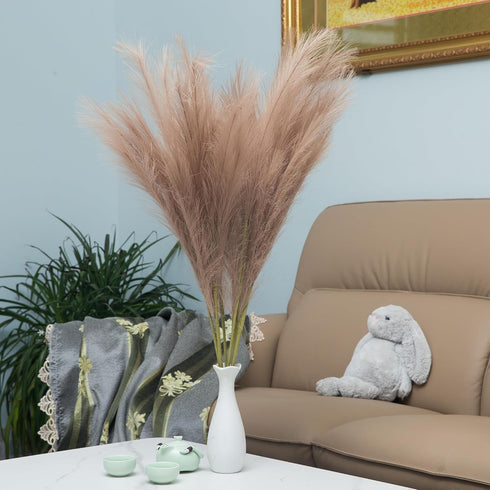 UiiziC Faux Pampas Grass Dried Fluffy 6pcs, 35" Ascendant Grass for Wedding Bouquets, Home Decor (Brown)