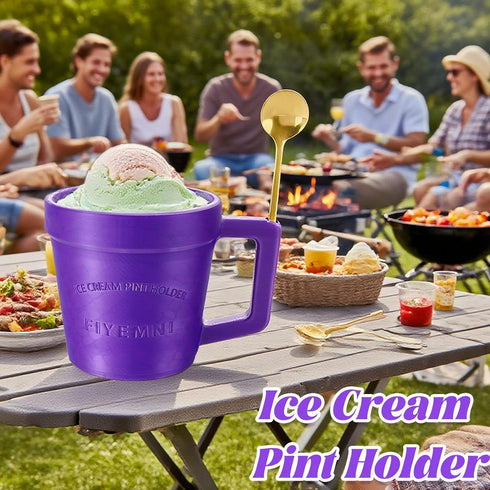 FIYEMNI 16oz 3D Ice Cream Pint Holder, with Antifreeze Handle & Spoon Slot, Ice Cream Pint Insulated Sleeve Containers