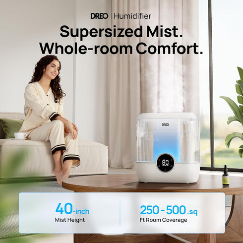 6L 60H 28 DREO Humidifiers for Bedroom, Easy to Fill & Clean, Runtime for Large room, dB Quiet Cool Mist Air Humidifier