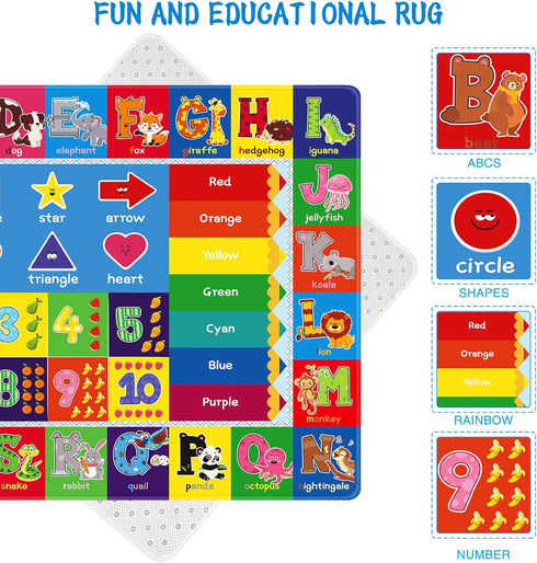 59x 39.4 inch Baby Play Mat Kids Rug for Playroom, Playtime Collection ABC, Numbers, Animals, Rainbow and Shapes