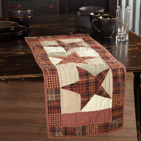 VHC Brands Abilene Country Red Independence Day Patchwork Rect Star Quilted Runner 13x36