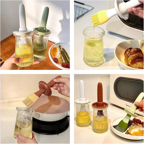 Oil Dispenser with Brush, 3 IN 1 Glass Olive Oil Dispenser Bottle with Silicone Basting Brush for Cooking