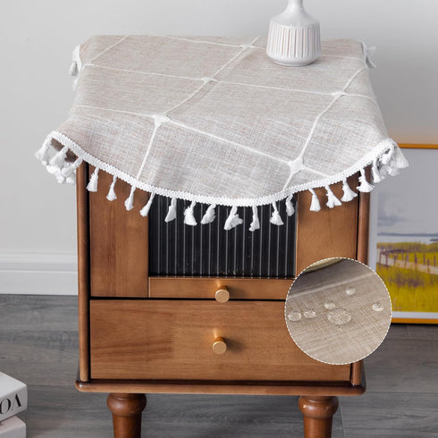 Kunxufi 24 Inch Farmhouse Small Round Brown Waterproof Tablecloth Heavy Weight Cotton Linen Table Cloth with Tassels