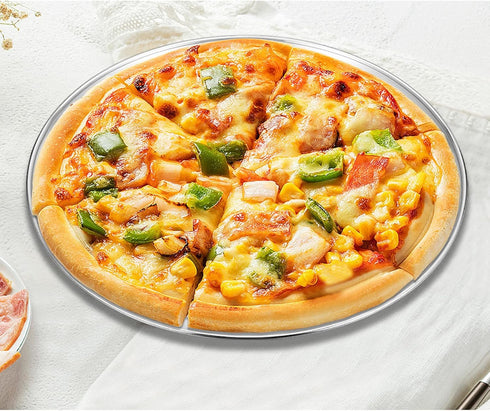 Deedro 12 Inch Stainless Steel Pizza Pan - Round Baking Sheet Oven Tray Crisper for Healthy Cooking, 4 Pack