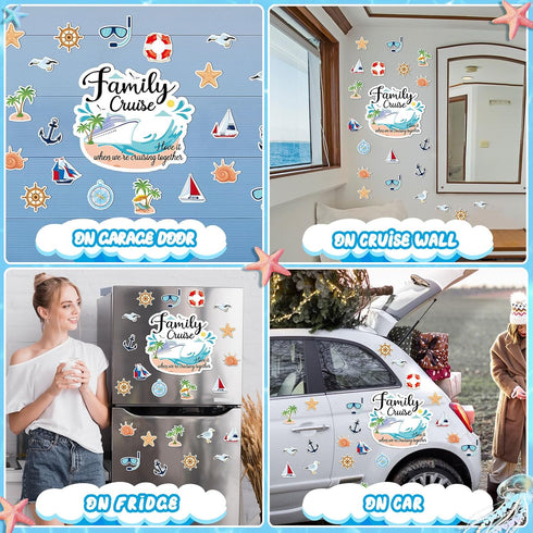 26pcs Family Cruise Door Magnets Decorations, Magnetic Anniversary Party Sign Decors for Family Carnival Cruise