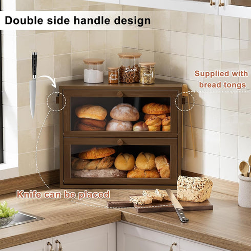 Countertop, Counter, WOWLIVE Corner Bread Box for Kitchen Large Double Layer Bread Storage Container for Homemade