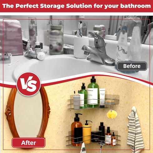 2-Pack SUS304 Corner Shower Shelves - Adhesive Shower Organizer for Shampoo & Soap Storage, Space-Saving Bathroom Caddy