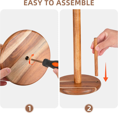 Countertop, Acacia Wood Paper Towel Holder Wooden Paper Towel Holder Thicken Base for Kitchen, Easy to Assemble