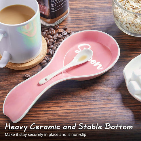 DAYYET Ceramic Spoon Rest for Stove Top, Large Spoon Holder for Kitchen Counter, Pink Kitchen Decor