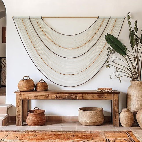 Flber 57"x35" Macrame Wall Hanging Handcrafted Boho Wall Decor Bead Woven Wall Hanging for Bedroom, Living Room