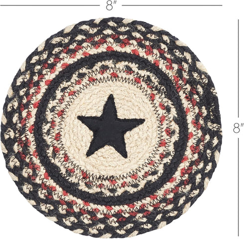 VHC Brands Colonial Star Trivet Hot Pad for Pots and Pans, Tan Black Red, Round Circle, 8 Inches