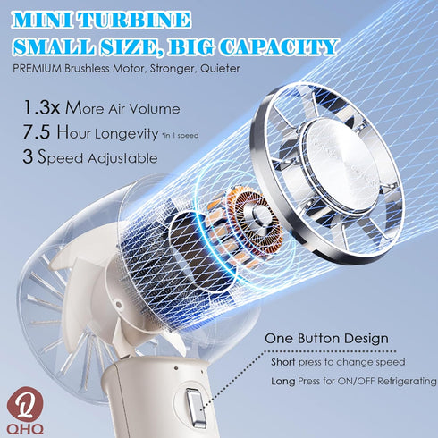 Ice Cooling Handheld Fan, Refrigerating Pad Built-in Mini Turbine Portable Air Conditioner Fan