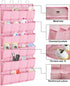 Pink Over the Door Shoe Organizer for Girls, Women, Kids Room | Hanging Rack with 24 Large Pockets & 4 Sturdy Hooks