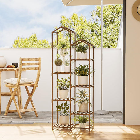 6 Bamworld Roof Shaped Plant Stand Indoor Outdoor Tier Tall Large Wood Plant Shelf Multi Tier Flower Stands Garden