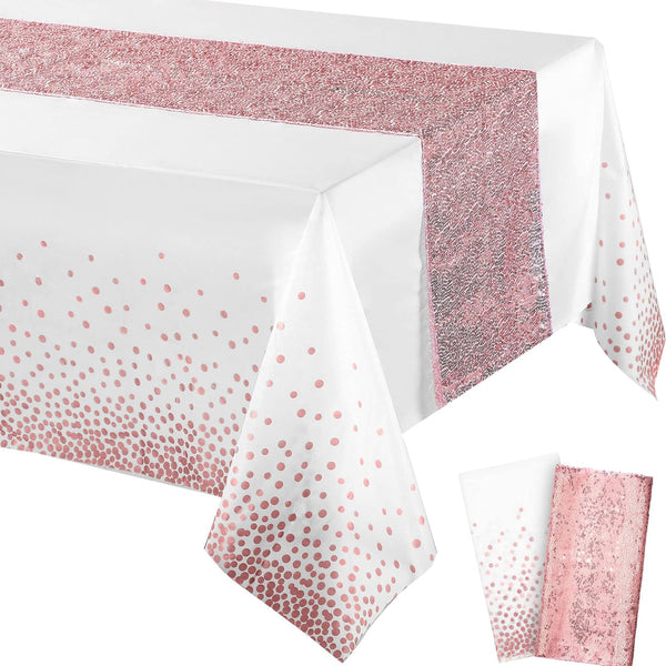 Tablecloth and Sequin Table Runner Set, Polka Dots Confetti Table Cover for Birthday Wedding Party Supplies