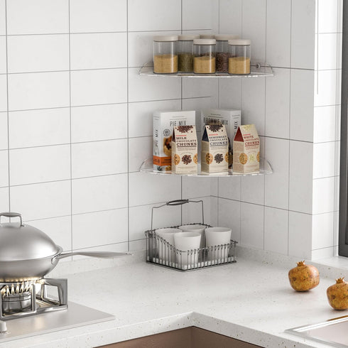 9.5x9.5 Inch Set 2, Sezanrpt Acrylic Corner Floating Shelf of Clear Corner Wall Shelf for Home Dcor, Speakers, Security