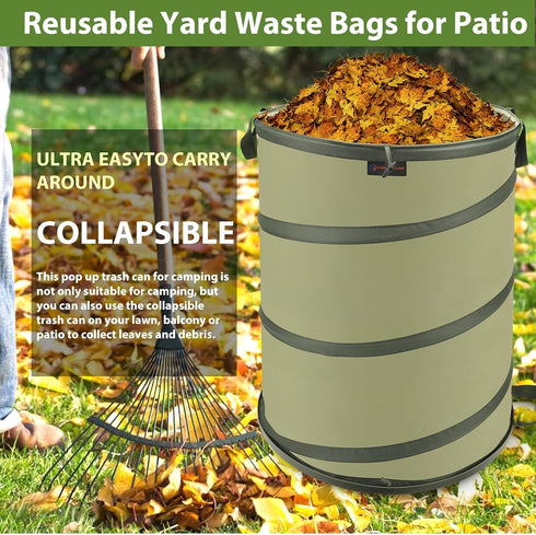 Hard Bottom Collapsible Garden Bag, 45 Gallon Pop Up Trash Can for Camping, Reusable Yard Waste Bags for Patio, Leaf,