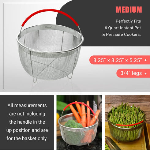 Original Salbree Steamer Basket for 6 qt Instant Pot Accessories, Stainless Steel Strainer with Silicone Handle