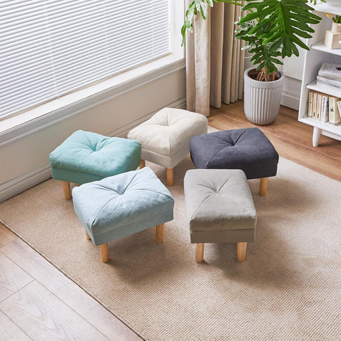 15.75" UHBD023BG YMYNY Small Foot Stool Ottoman, Footrest with Sponge Soft Padded Seat, Cotton-Linen Blend Fabric