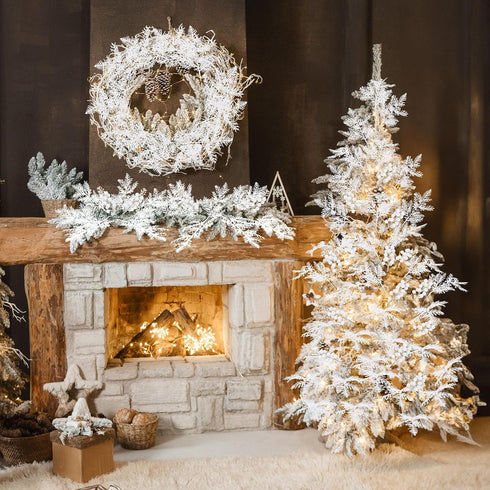 80 Cindeer Pcs White Christmas Glitter Berries Stems Pine Needles Christmas Artificial Picks Fake Floral Twig Spray