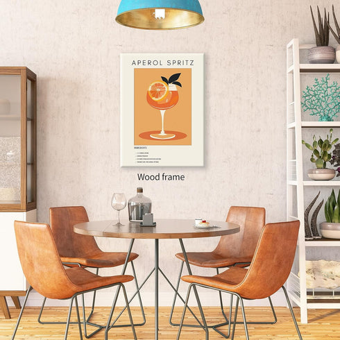Heltrappe 08x10 inch Funky Orange Aperol Spritz Aesthetic Poster Modern Trendy Cocktail Alcohol Wall Art Framed Bar