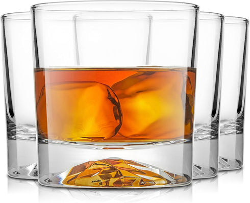 JoyJolt Set of 4 Everyday Whiskey Glasses - 10oz Old Fashioned Crystal Scotch, Rocks, Bourbon, Liquor, Cocktail Glasses