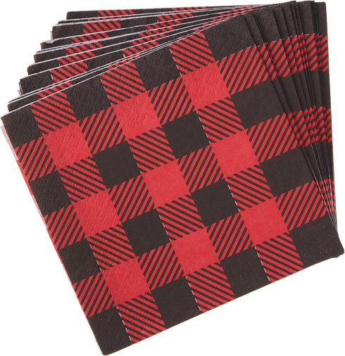 Unique Plaid Lumberjack Beverage Napkins - 16 Pcs, 5" x 5" for Parties and Gatherings