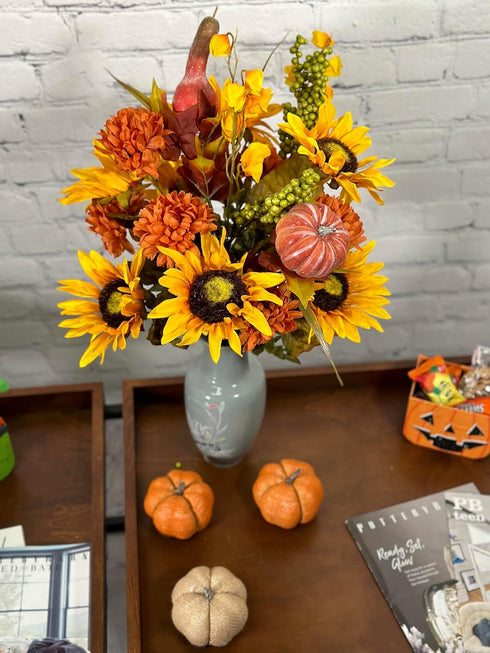 Admired By Nature 18 Stems Artificial Mums Sunflowers Zinna Silk Flowers for Home Office Wedding Decoration, Gold