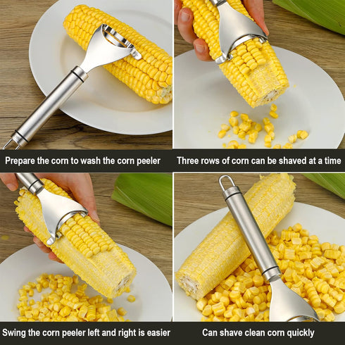 Corn Peeler Stainless Steel Tool, Corn Cob Stripper, Kitchen Gadget for Removing Kernels in Seconds